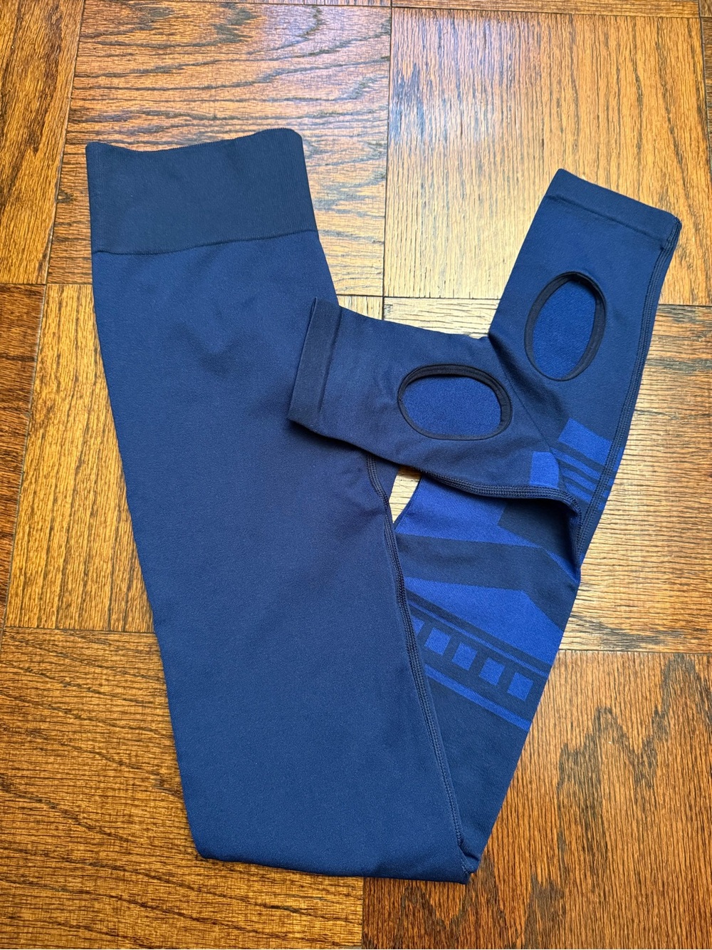 Tory Sport  Navy Blue Stirrup Leggings with Geometric Accent